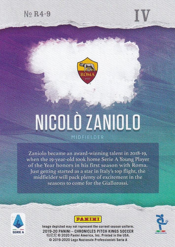2019-20 Panini Chronicles AS Roma Nicolo Zaniolo Pitch Kings Rookies IV trading card