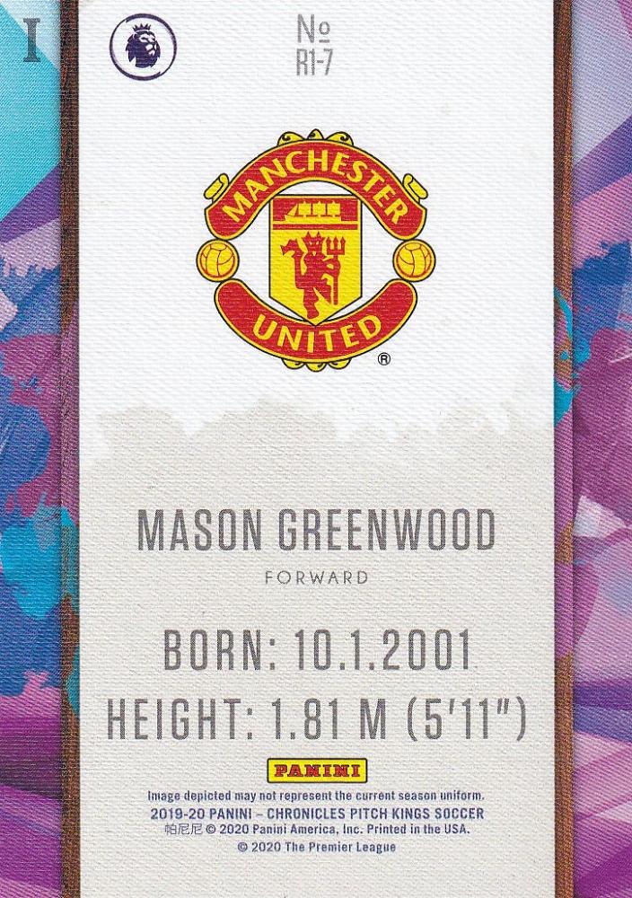 2019-20 Panini Chronicles Mason Greenwood Manchester United Pitch Kings Rookies I trading card