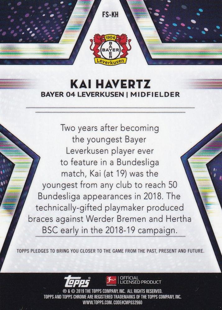 2018-19 Topps Chrome Bundesliga Bayer 04 Leverkusen Kai Havertz Future Stars trading card
