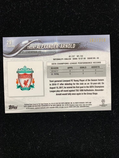 2017-18 Topps Chrome UEFA Champions League Liverpool FC Trent Alexander-Arnold Base Purple Parallel trading card