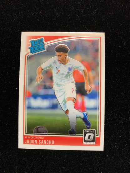 2018-19 Panini Donruss England Jadon Sancho base optic trading card featuring the football player