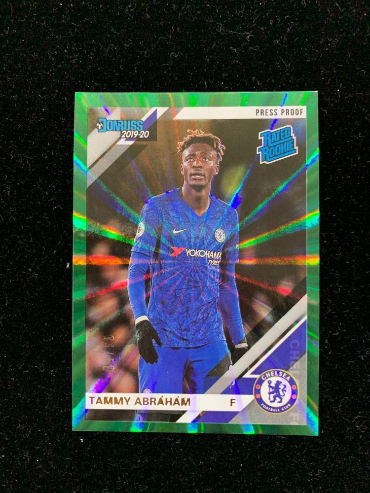 2019-20 Panini Chronicles Chelsea FC Tammy Abraham Base Donruss Premier League Green parallel card numbered 04/50