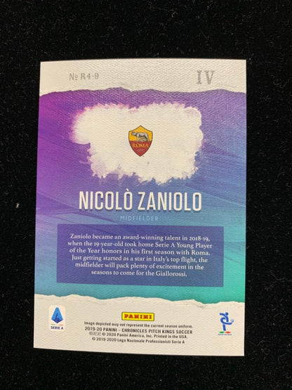2019-20 Panini Chronicles AS Roma Nicolo Zaniolo Pitch Kings Rookies IV trading card