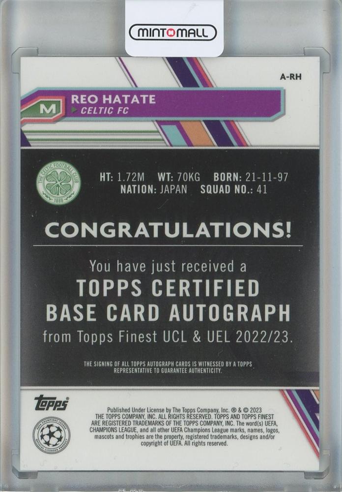 2022-23 Topps Finest UCL Reo Hatate Blue Refractors Auto #A-RH142/150 Celtic FC