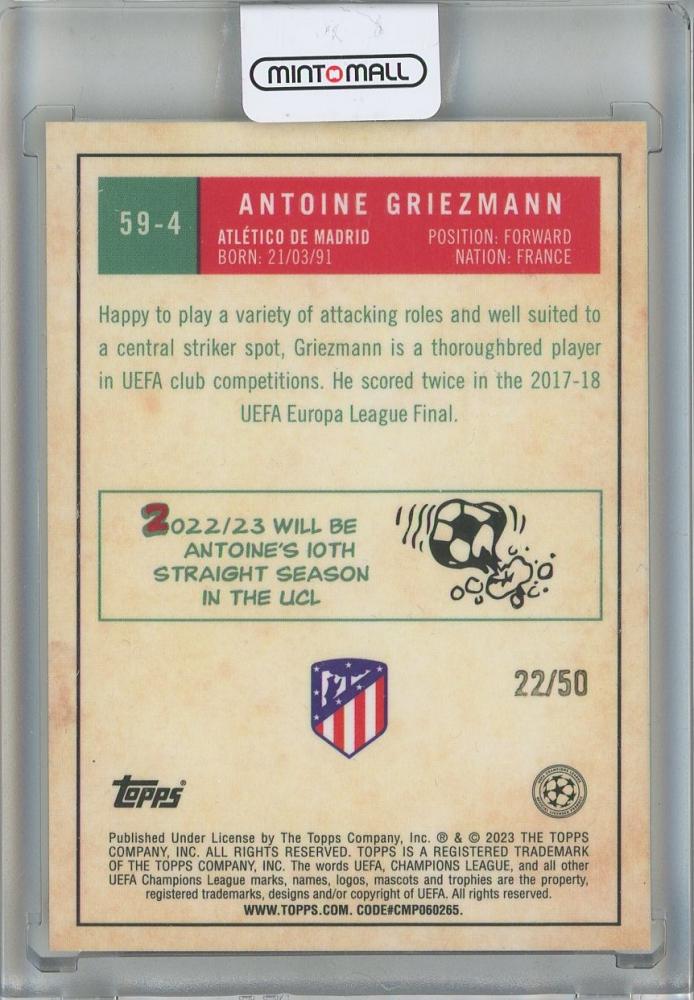 2023 Topps Chrome Antoine Griezmann Gold Refractor #59-422/50 Atletico Madrid