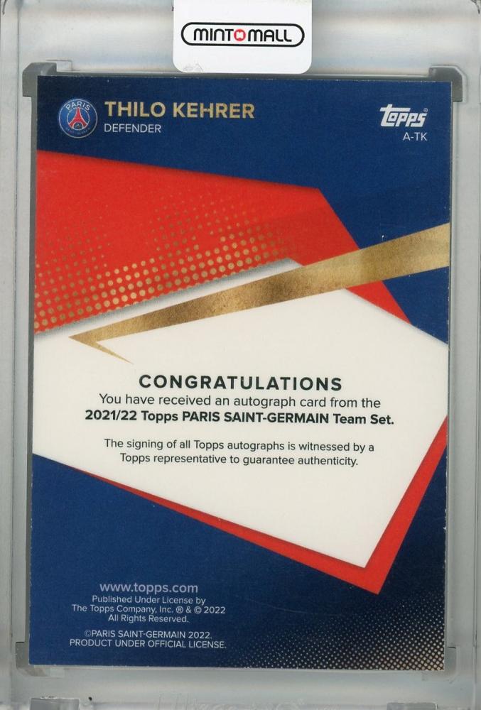 2021-22 Topps Paris Saint-Germain Team Set trading cards with Thilo Kehrer autographs
