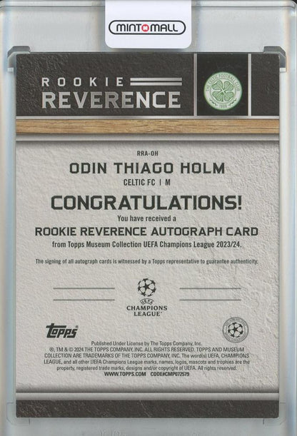 2023-24 Topps Museum Collection UCL Odin Thiago Holm RC Auto Rookie Reverence #RRA-OH03/50 Celtic FC