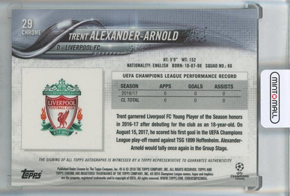 2017-18 Topps Chrome Trent Alexander Arnold Auto #29 Liverpool FC
