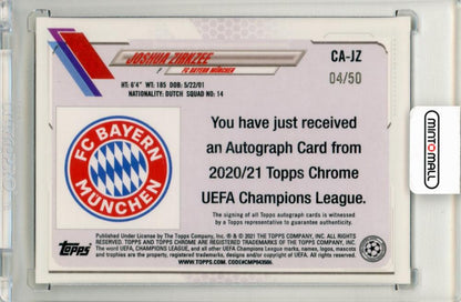 2020-21 Topps Chrome UEFA Champions League Joshua Zirkzee Gold Chrome Autographs04/50 FC Bayern Munchen