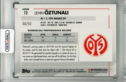 2020-21 Topps Chrome Bundesliga Levin Oztunali Base Gold Wave parallel card 46 out of 50
