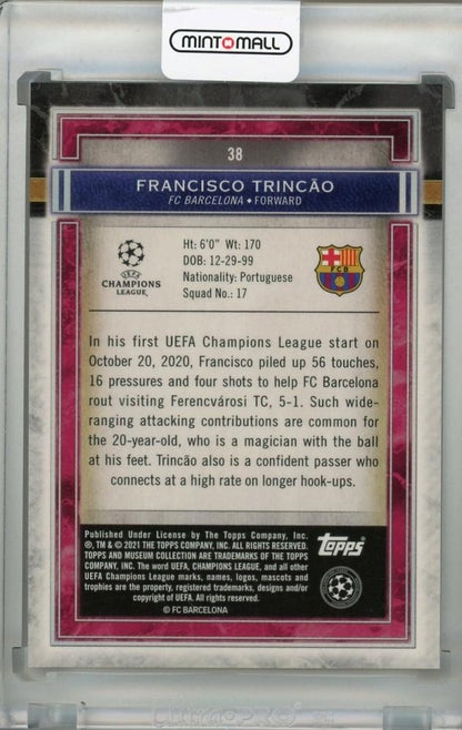 2020-21 Topps Museum Collection UEFA Champions League Francisco Trincao FC Barcelona Copper trading card numbered 04 of 99 with back stain