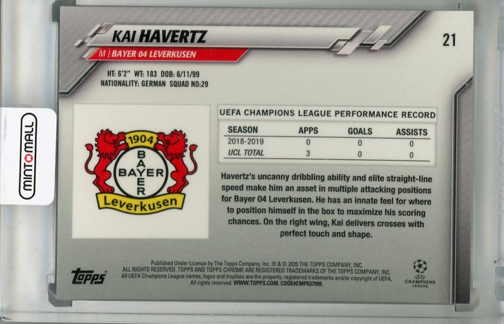 2019-20 Topps Chrome UEFA Champions League Bayer 04 Leverkusen Kai Havertz Base Green Bubbles parallel card