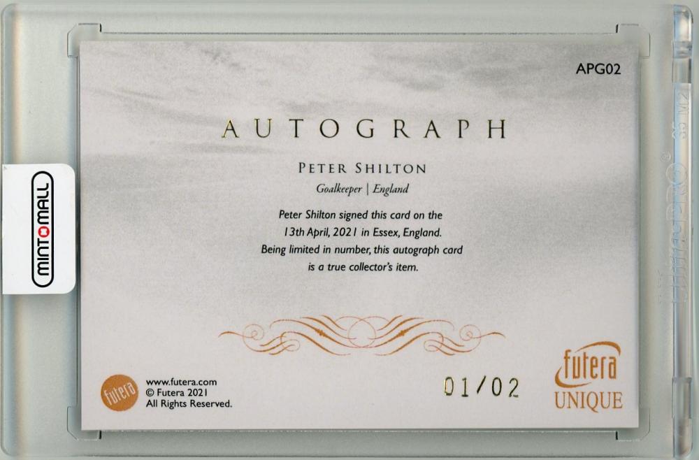 2021-22 Futera Unique World Football Peter Shilton Autographs Paragon1/2 England