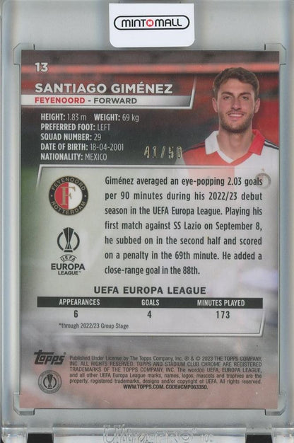 2022-23 TOPPS STADIUM CLUB CHROME UEFA Soccer Santiago Gimenez RC/Gold Prism Refractors/#13 41/50