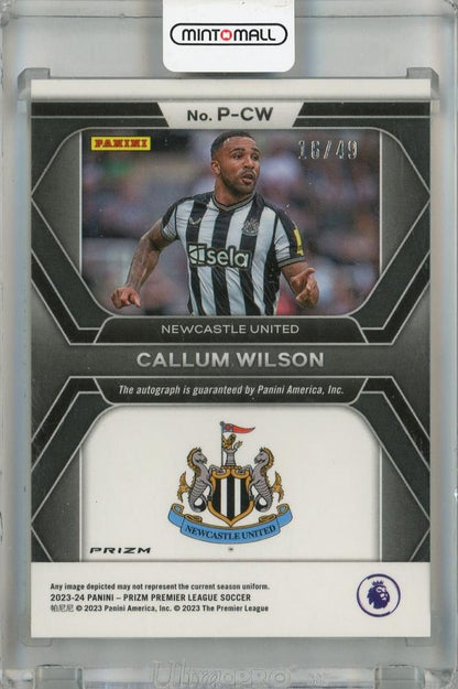 2023-24 Panini Prizm Premier League Callum Wilson Penmanship Silver Prizms #26 Auto *minor stain on back 16/49 Newcastle United
