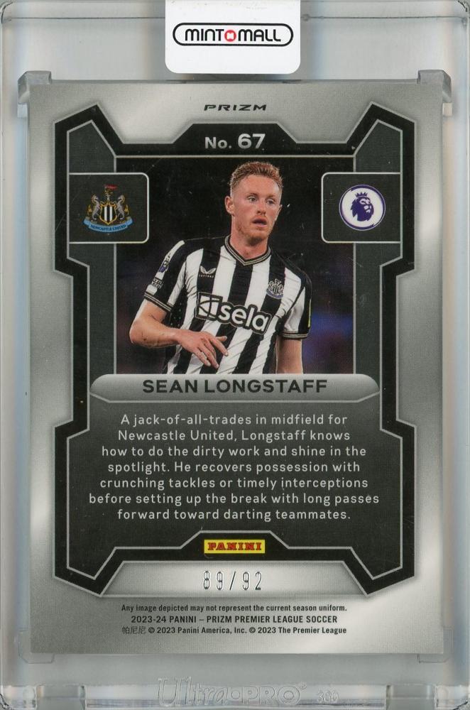 2023-24 Panini Prizm Premier League Sean Longstaff Purple and White Stripes Prizms #6789/92 Newcastle United