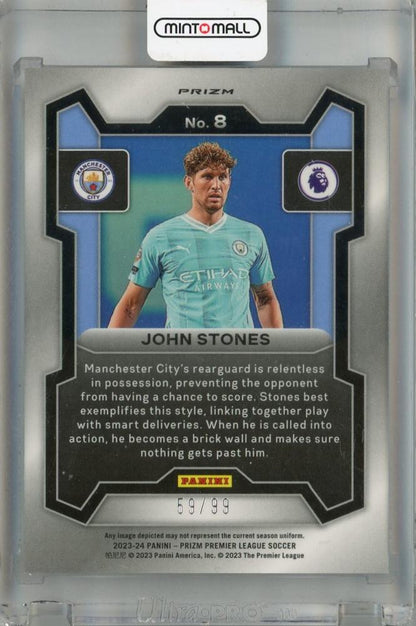 2023-24 Panini Prizm Premier League John Stones Breakaway Prizms Blue #8 *minor stain on back 59/99 Manchester City