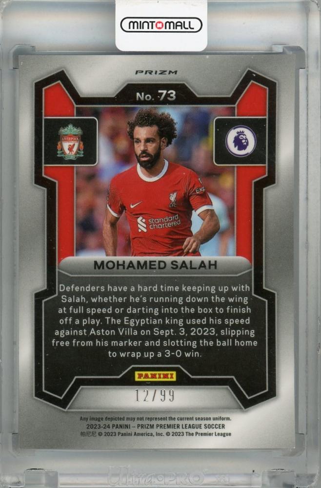 2023-24 Panini Prizm Premier League Mohamed Salah Breakaway Prizms Blue #73 *minor stain on back 12/99 Liverpool FC