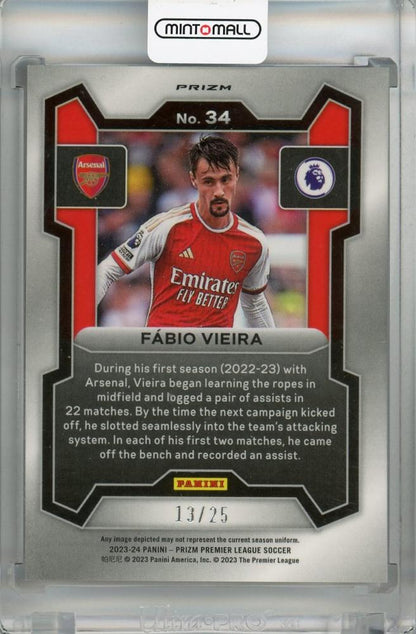 2023-24 Panini Prizm Premier League Fabio Vieira Breakaway Prizms Purple #34 *minor stain on back 13/25 Arsenal