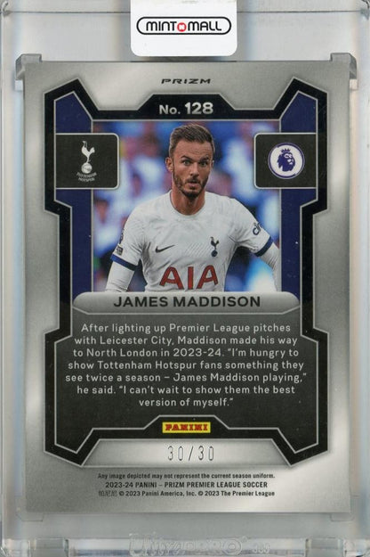 2023-24 Panini Prizm Premier League James Maddison Choice Red Prizms #128 *minor stain on back 30/30 (last number) Tottenham Hotsp