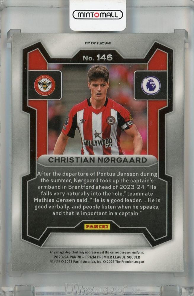 2023-24 Panini Prizm Premier League Christian Norgaard Tiger Stripe Choice Prizms #146 *minor stain on back Brentford