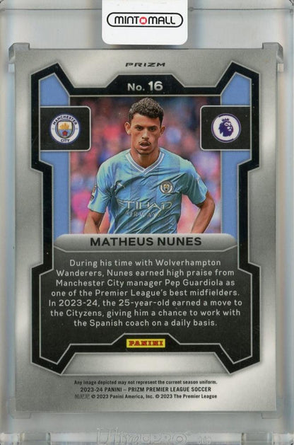 2023-24 Panini Prizm Premier League Matheus Nunes Tiger Stripe Choice Prizms #16 *minor stain on back Manchester City