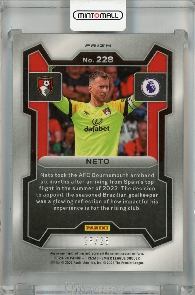 2023-24 Panini Prizm Premier League Neto Purple Mojo Prizms #228 *minor stain on back 25/25 (Last Number) AFC Bournemouth