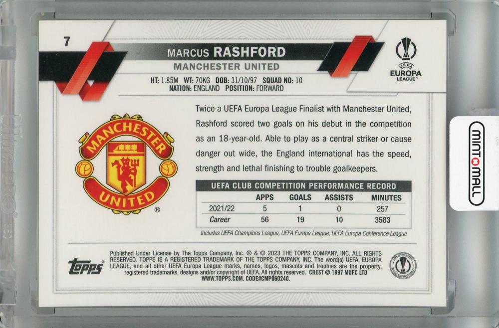 2022-23 Topps Chrome UEFA Club Competitions Marcus Rashford Base Hero Variation #7 *minor stain on back Manchester United