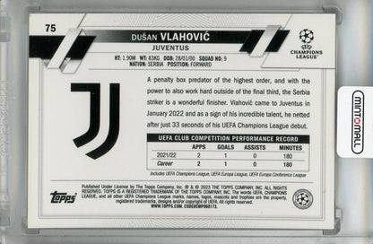 2022-23 Topps Chrome UEFA Club Competitions Dusan Vlahovic Red & Gold Seismic #75 *minor stain on back Juventus