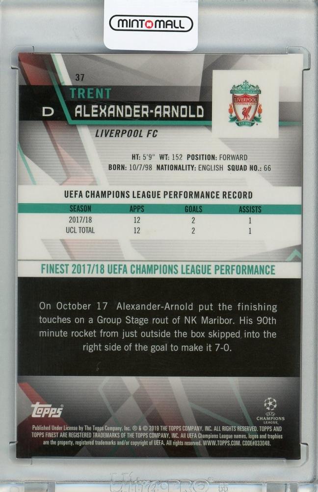 2018-19 Topps Finest UEFA Champions League Liverpool FC Trent Alexander-Arnold base purple parallel card 248 of 250