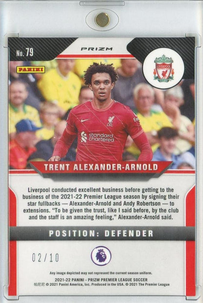 2021-22 Panini PRIZM Premier League Trent Alexander Arnold Gold Mojo serial number 02 of 10 trading card