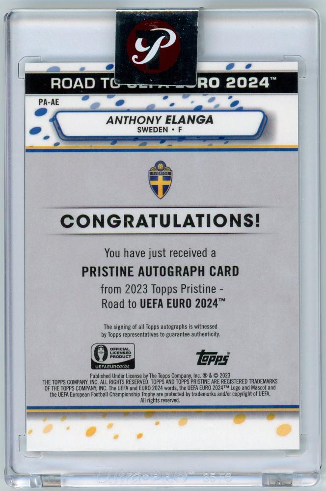 2023 Topps Pristine Road to Euro 2024 Anthony Elanga Autographs PA-AE Sweden