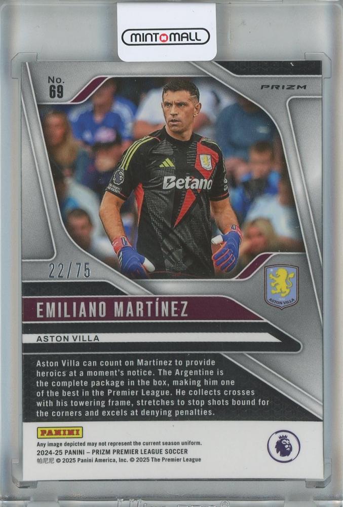 2024-25 Panini Prizm Premier League Emiliano Martinez Blue Ice Prizms #6922/75 Aston Villa