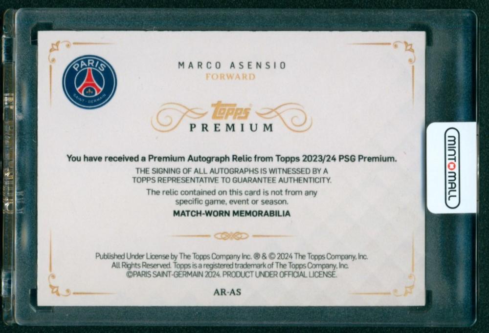 2023-24 Paris Saint-Germain Topps Premium Black and White Autograph Relics #ARAS Marco Asensio 4/40 Paris Saint-Germain