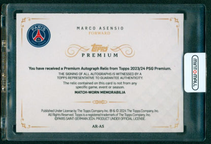 2023-24 Paris Saint-Germain Topps Premium Black and White Autograph Relics #ARAS Marco Asensio 4/40 Paris Saint-Germain