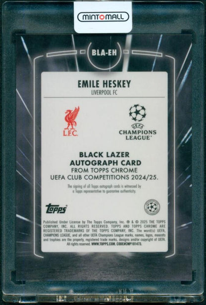 2024-25 Topps Chrome UEFA Club Competitions Black Lazer Autographs Gold Lazer #BLAEH Emile Heskey 39/50 Liverpool FC