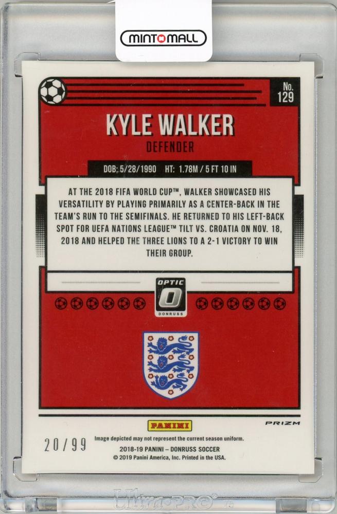 2018-19 Donruss Soccer Kyle Walker Optic Base Orange 20/99 England