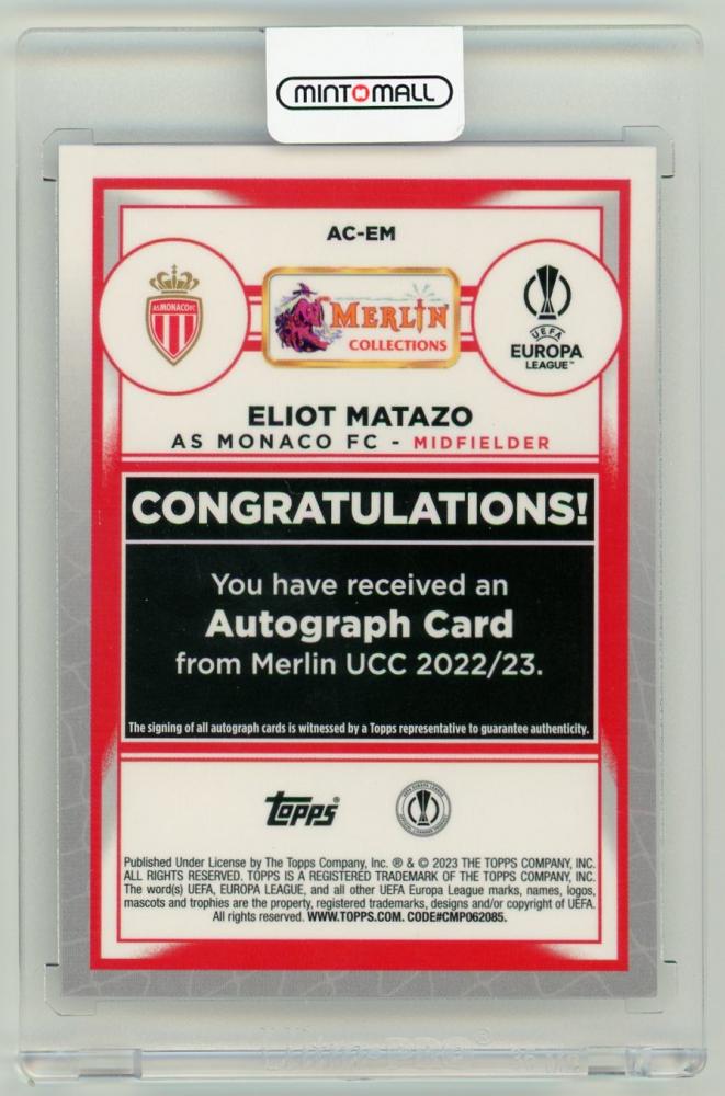 2022-23 TOPPS Merlin Chrome UEFA Club Competitions Eliot Matazo Autographs Wave Refractor Parallels62/150 AS Monaco FC