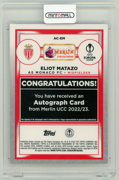 2022-23 TOPPS Merlin Chrome UEFA Club Competitions Eliot Matazo Autographs Wave Refractor Parallels62/150 AS Monaco FC