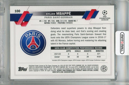 2022-23 Topps UEFA Club Competitions Kylian Mbappe Super Short Prints #100 SSP *Minor stain on back Paris Saint-Germain