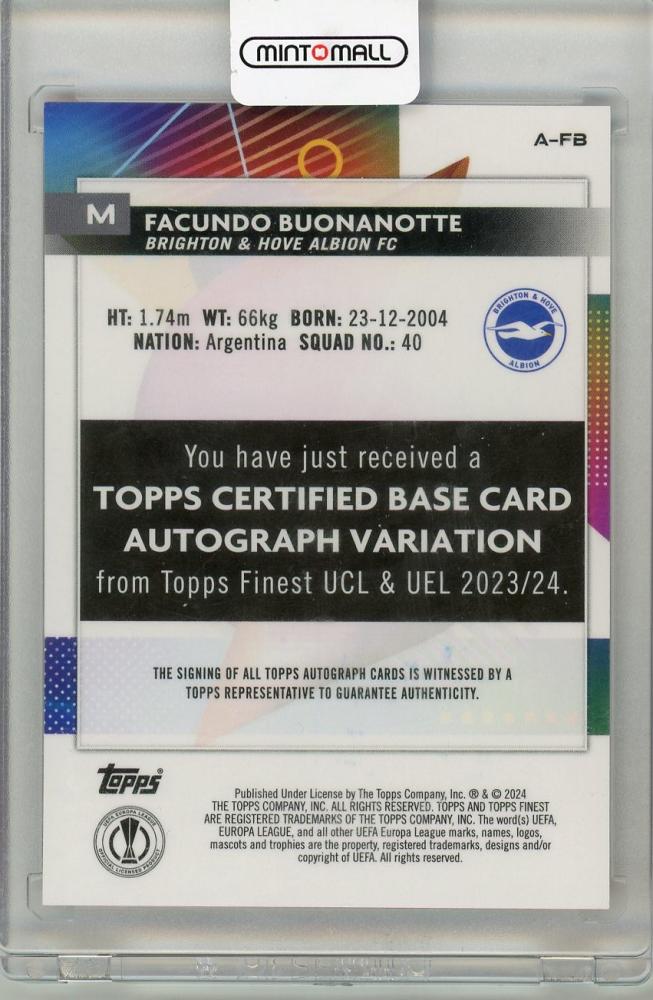 2024 TOPPS finest Facundo Buonanotte RC Auto#A-FB Brighton & Hove Albion FC