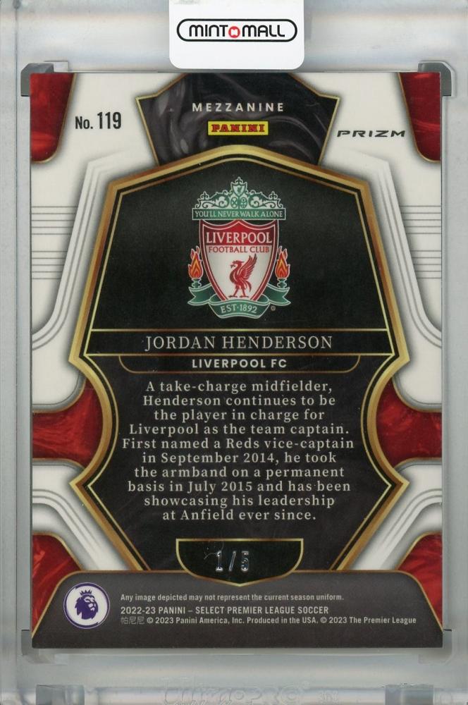 2022-23 Panini Select Premier League Liverpool FC Jordan Henderson Base Mezzanine Green Reflector(Parallel Version)(First Number!)