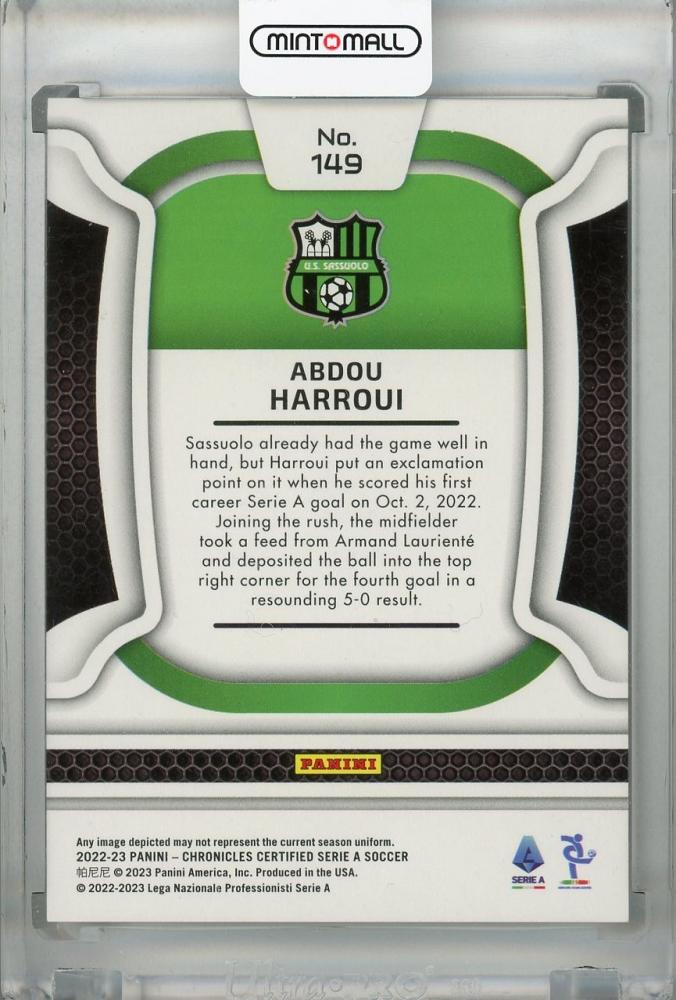 2022-23 Panini Chronicles US Sassuolo Calcio Abdou Harroui Certified Serie A Cracked Ice Reflector(RC)(Parallel Version) 18/23