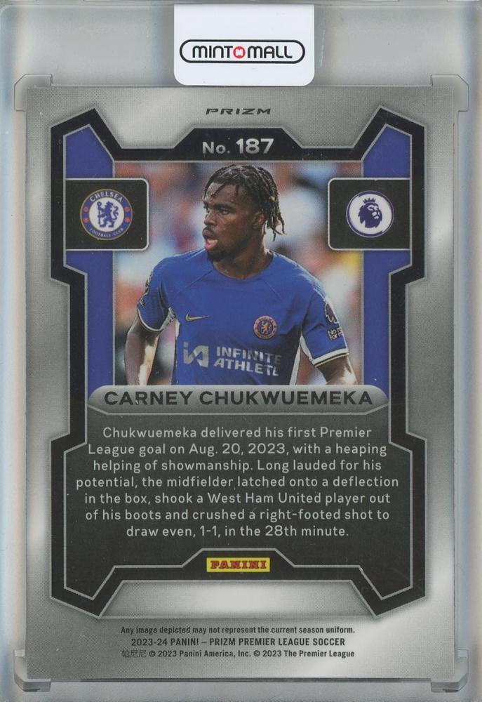 2023-24 Panini Prizm Premier League Carney Chukwuemeka Tiger Stripe Choice Prizms #187 Chelsea FC