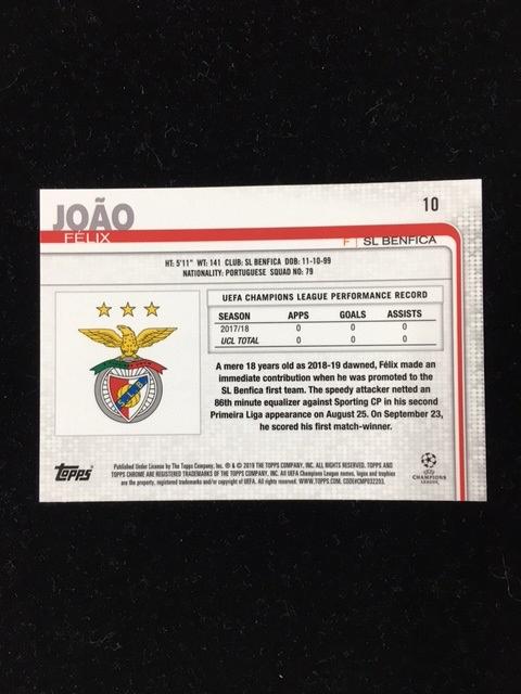 2018-19 Topps Chrome UEFA Champions League SL Benfica Joao Felix Base trading card