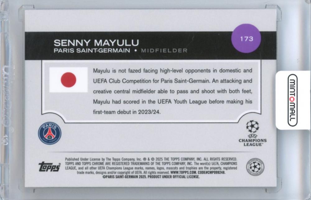 2024-25 Topps Uefa Japan Edition Senny Mayulu #173 Base Orange Mojo Parallel10/25 Paris Saint-Germain