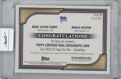 2022-23 TOPPS Tier One Bundesliga Dual Autographs / MARC-OLIVER KEMPF & MARCO RICHTER(Hertha BSC Berlin) 11/25