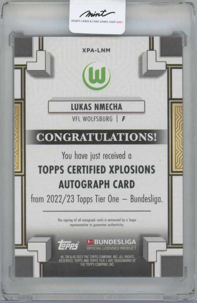 2022-23 TOPPS Tier One Bundesliga Xplosion Autographs Purple / LUKAS NMECHA(VfL Wolfsburg) 37/50