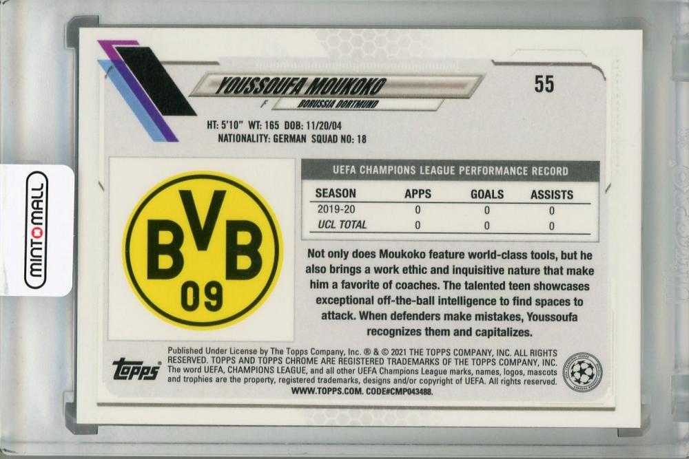 2020-21 Topps Chrome UEFA Champions League Borussia Dortmund Youssoufa Moukoko Base trading card