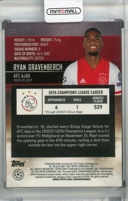 2020-21 Topps Stadium Club Chrome UEFA Champions League trading card of Ryan Gravenberch from AFC Ajax